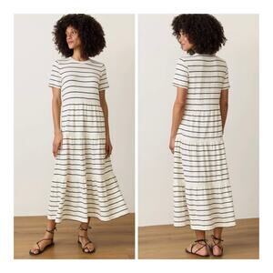 Marine Layer Sadie Vintage Slub Cotton Tiered Stripe T-Shirt Midi Dress - Large